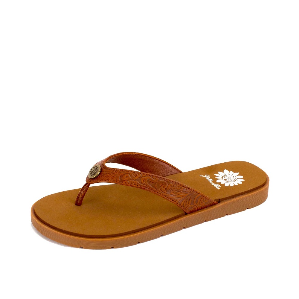 Yellow box Finette Flip Flop Sandal color tan medium width